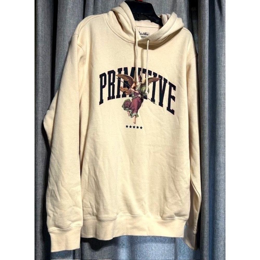 NWT Primitive Skateboarding Hoodie Cream Graphic‎ Angel Logo Preppy Biker Men S